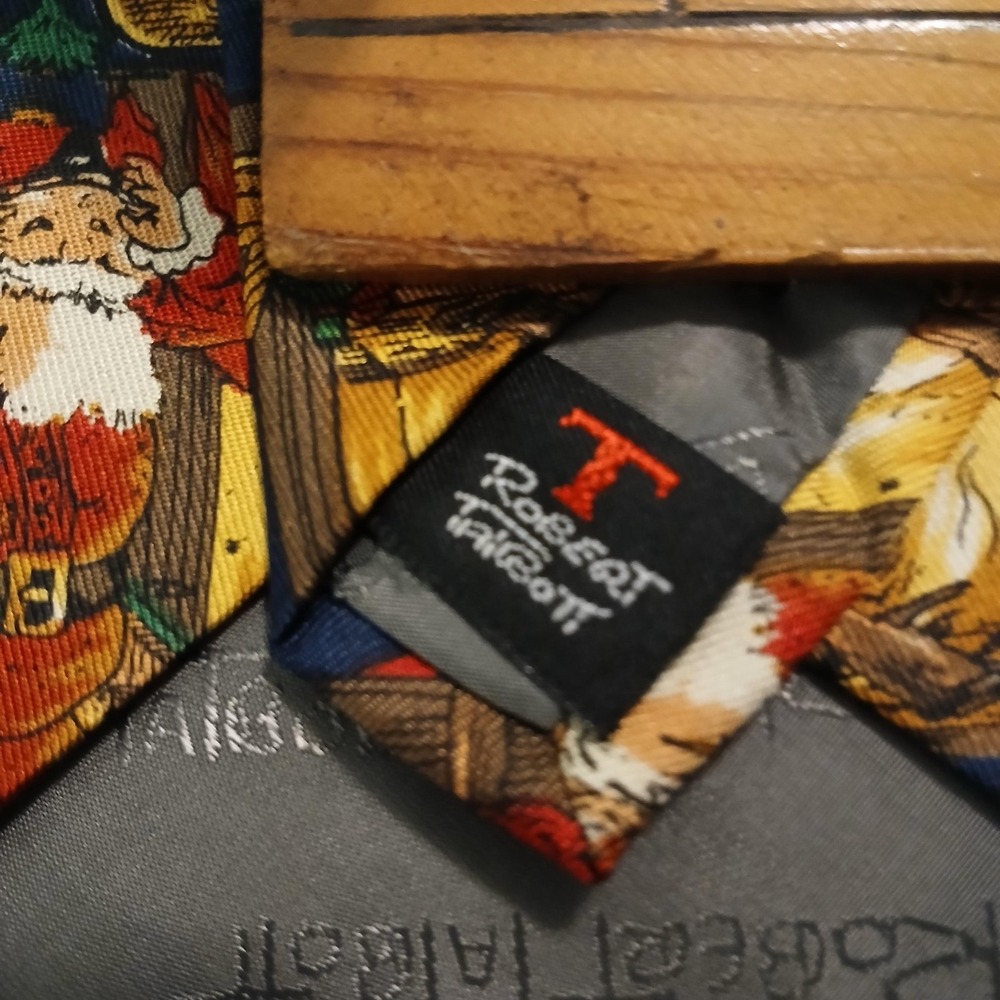 Robert Talbott For I Magnin Tie Mens One Size Blue Silk Santa Christmas Holiday - Picture 5 of 7